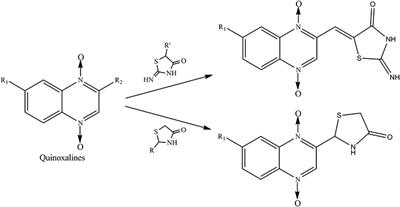 Design, Synthesis, and Biological Evaluation of Novel Thiazolidinone-Containing Quinoxaline-1,4-di-N-oxides as Antimycobacterial and Antifungal Agents